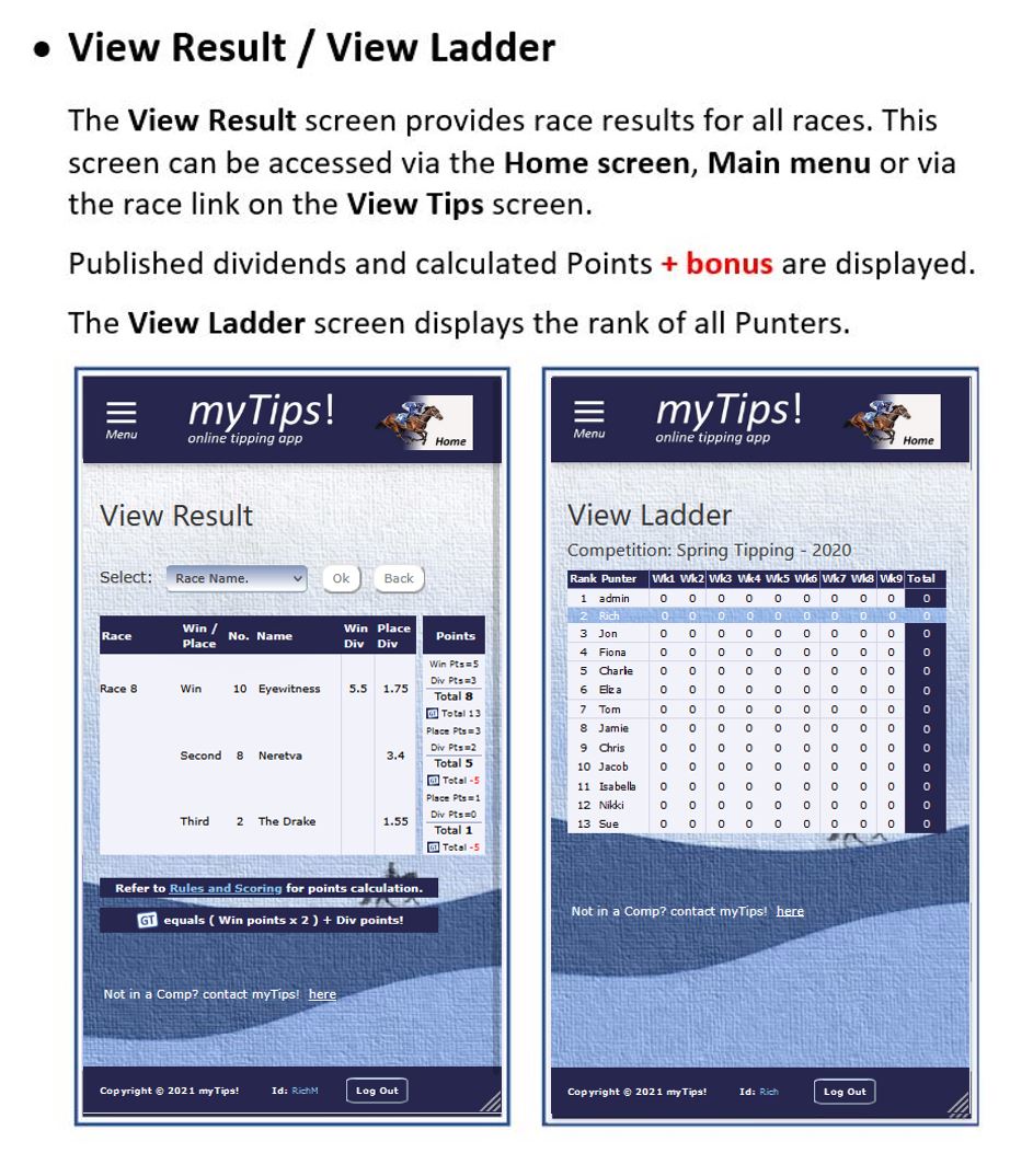 myTips View Result Ladder Rules